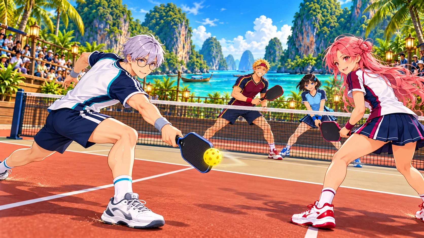 Promotional artwork showing Super Rally doubles play