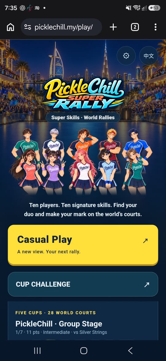 PickleChill Super Rally game start screen