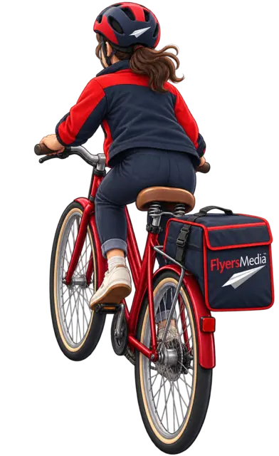 Flyers Media branded delivery rider